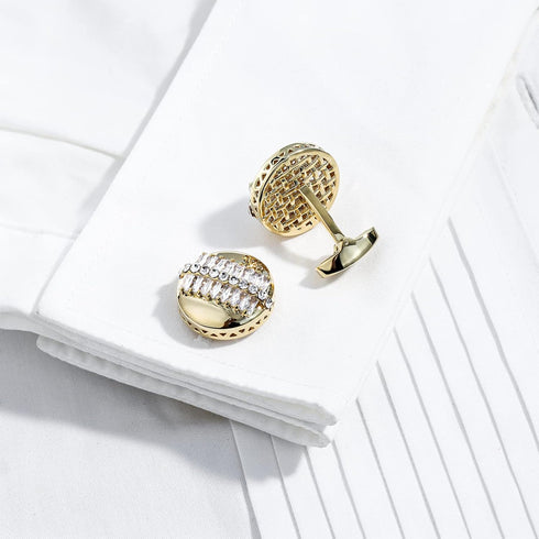 Crystal Cufflinks for Men with Gift Box, 18K Gold Tone Cuff link for Men's Dress Shirts and French Cuff Shirts on Birthday Party Wedding Anniversa...