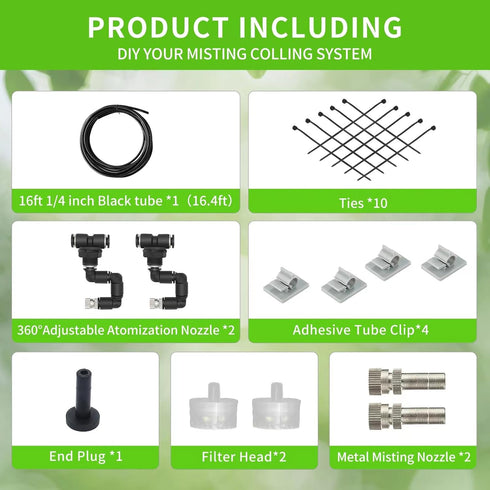 Misting Irrigation Kit Plant Watering System Fittings with 1/4 inch 1/2 inch Blank Distribution Tubing Hose Adjustable Nozzle Emitters Sprinkler B...