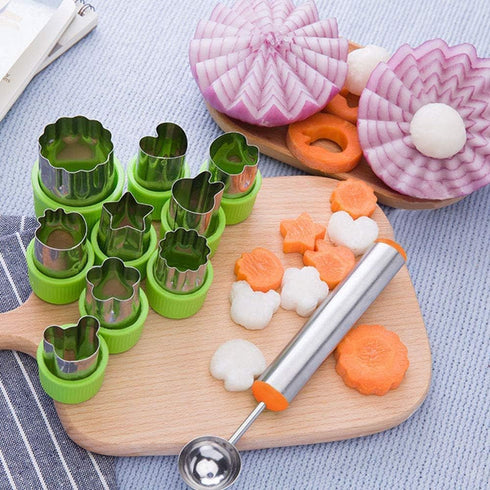 Cookie Cutter Sets for Kids, LetGoShop 12 Shapes Biscuit Cutters Baking Mold with Safty Handle and 10 Cartoon Food Fork, Stainless Steel Mini Vege...