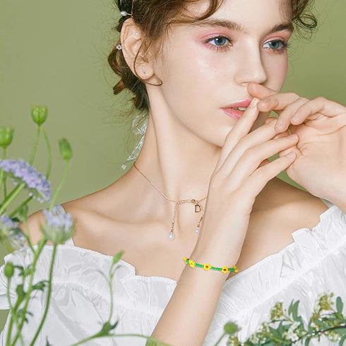 yueton 10PCS Colorful Flower Rice Bead Adjustable Bracelet Boho Daisy Bead Bracelet Set Cute Handmade Bead Bracelets for Women Beach Summer...