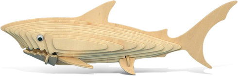 Puzzled 3D Puzzle Shark Wood Craft Construction Model Kit, Fun Unique and Educational DIY Wooden Toy Assemble Model Unfinished Crafting Hobby Puzz...