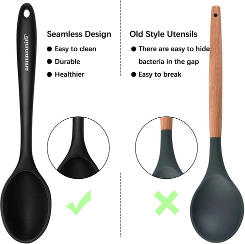Silicone Cooking Spoon, Nonstick Kitchen Spoons for Cooking, Slotted and Solid Serving Spoon Heat Resistant, Silicone Mixing Spoons Basting Spoon ...