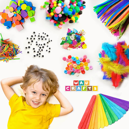 WAU CRAFTS Arts and Crafts Supplies for Kids - 1750 pcs Crafting for School Kindergarten Homeschool - Supplies Set for Kids Craft Art - Supply Kit...