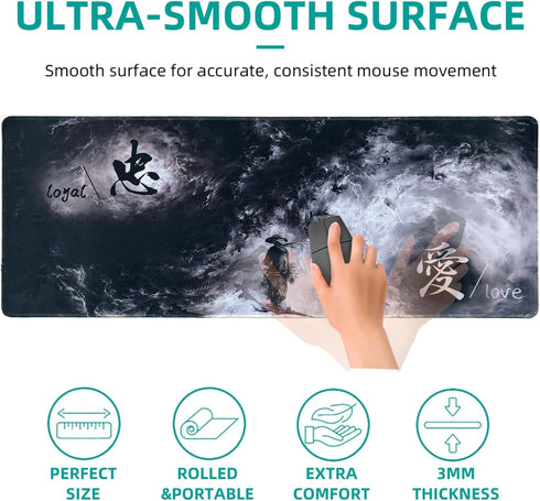 Black and White Large Gaming Mouse Pad for Desk, Desk Mat with Seamed Edges, Waterproof Desk Pad, Non-Slip Rubber Base, 31.5x11.8 Inch Keyboard Pa...