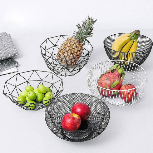 Geometric Metal Wire Fruit Bowl, Iron Arts Fruit Storage Baskets for Kitchen Counter (Black, Large)...
