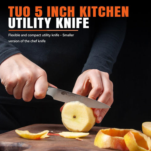TUO Utility Knife - 5 inch Kitchen Chefs knife - Meat, Fruit, Vegetable Knife Paring Knife - German HC Steel - Full Tang Pakkawood Handle - BLACK ...