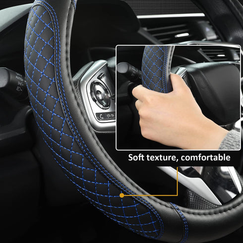 West Llama Customized Auto Car Steering Wheel Cover for Chevy Silverado,Tahoe,Equinox,Traverse,Trailblazer,Colorado (Diamond Quilted-Black+Blue-St...