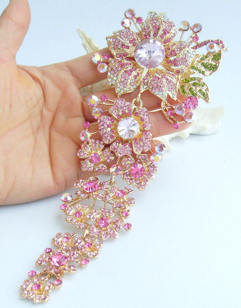 Sindary 7.28" Stylish Long Orchid Flower Large Brooch for Women Pin Austrian Crystal BZ4704...