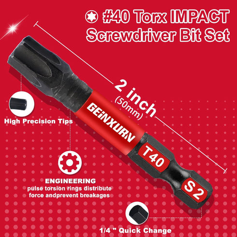 30Pieces T40 Impact Tough Magnetic Screwdriver Bit Set, 1 In. #40 Torx Head Power Bit Set, S2 Alloy Steel T40 Star Bit Set...