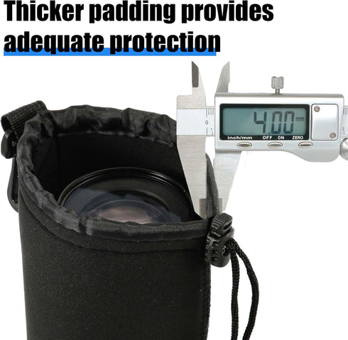 4pcs Camera Lens Bag, 4 Sizes Drawstring Lens Pouch with Thick Protective Neoprene Black Camera Lens Case Bag for Canon, Nikon, Sony, Pentax (Smal...