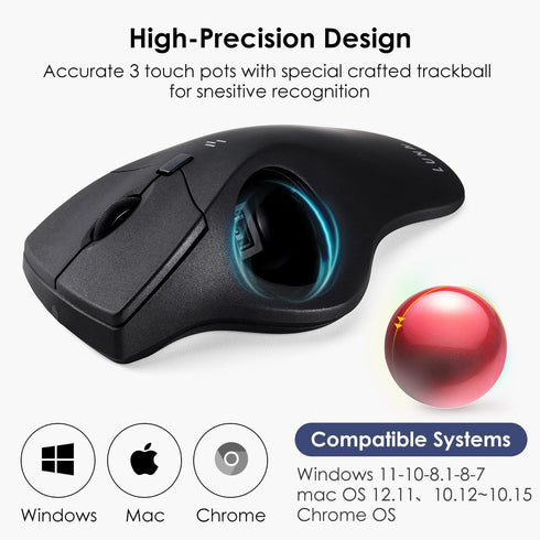 SANWA Bluetooth Wireless Ergonomic Trackball Mouse, Optical Rollerball Mice, Programmable Silent Buttons, 40mm Trackball, 600/800/1200/1600 DPI, C...