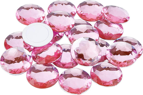 FINGERINSPIRE 50Pcs 30mm Flat Back Round Acrylic Rhinestone Self-Adhesive Plastic Circle Gems Stick On Jewels(Pink) for Costume Making Cosplay Jew...