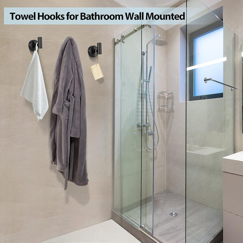 Towel Hooks for Bathroom,2 Packs Wall Mount Towel Holder,Black Matte Wall Robe Hook,Stainless Steel Heavy Duty Door Hanger Towel Hook for Kitchen,...