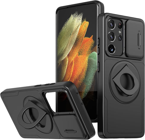 for Samsung Galaxy S21 Ultra Mag-Safe Kickstand Case with Slide Camera Cover,Slim Shockproof Military Heavy Duty Anti-Drop Full Body Protection,36...