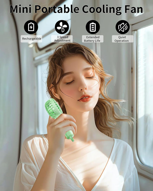 Mini Fan, Mini Handheld Fan, Small Cute Design Portable Fan with 3 Powerful Wind Speed, Battery Operated, USB Rechargeable, 9 Hours Long Working T...