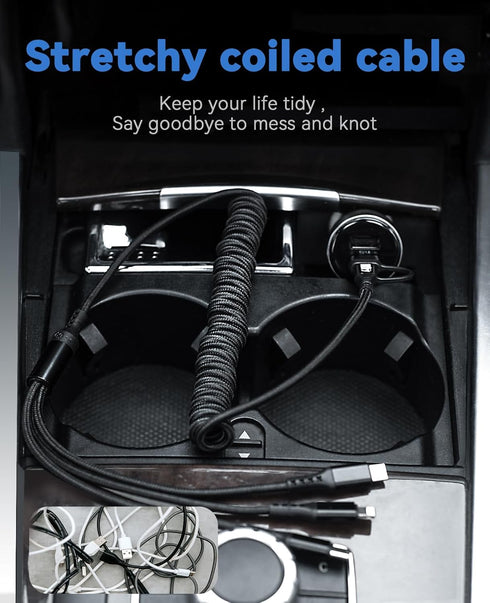 2Pack 6.6ft Multi Charging Cable, 6 in 1 Coiled USB A/C to Phone/USB C/Micro USB Cord for Car, Coiled Universal Multiple USB Charger Cable Compati...