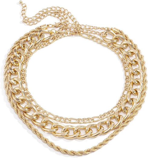 3Pcs Punk Cuban Link Chain Choker Necklace Twist Rope Necklace Chunky Figaro Chain Prom Party Festival Jewelry for Women and Girls...