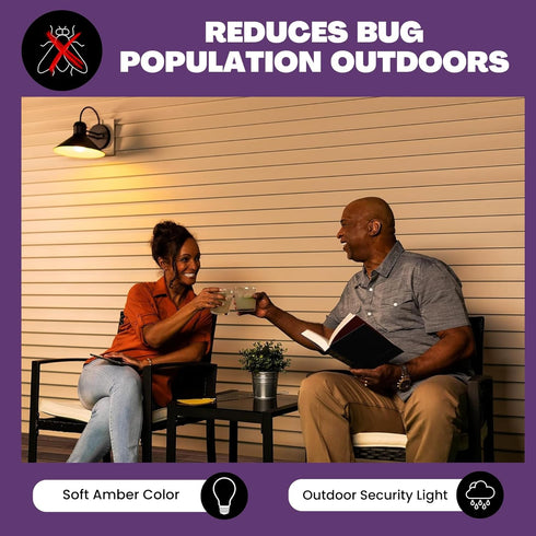 Norb Bug Reduction Light Bulb BUG LITE 9W LED. Indoor/Outdoor Amber Lights for Keeping Bugs Away from Garage, Porch, Patio, Deck, Campsite. Double...