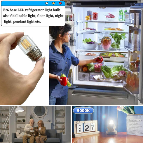 LED Refrigerator Light Bulb 40W Equivalent Fridge Light Bulb 4W Appliance Bulb E26 5000k Daylight White Replacement for Freezer, Frigidaire 450lum...