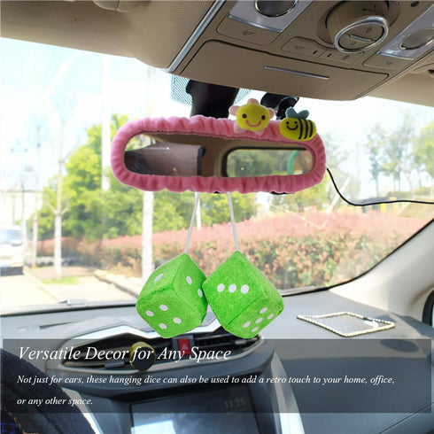 Stylish Car Dice Fuzzy - Retro Fuzzy Dice for Rear View Mirror, Premium Quality Hanging Dice for Car Mirror Decoration - Express Your Unique Style...