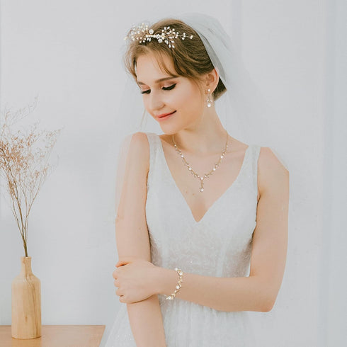 YADOCA Pearl Prom Jewelry Set For Women Pearl Rhinestone Crystal Drop Necklace Earring Bracelet Hair Pins Prom Bride Bridesmaid Wedding Bridal Jew...