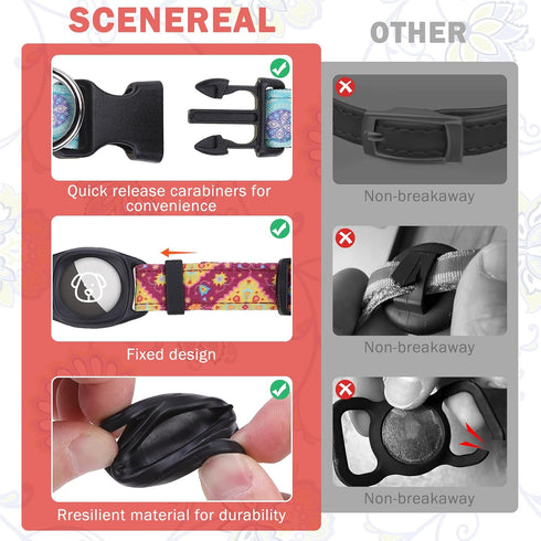 SCENEREAL Airtag Dog Collar for Small Medium Dogs, Dog Collar with Durable Airtag Holder, Compatible Apple Air Tag, Anti-Lost Adjustable Soft Comf...