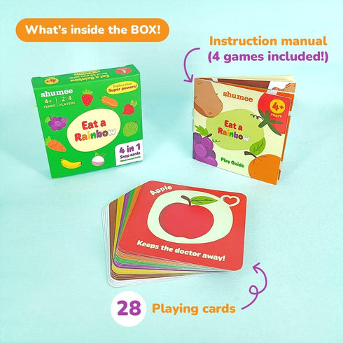 Shumee Food Card Game - Eat a Rainbow -Fun,Strategy, Memory Food Game |28 Colorful Cards Fruits & Veggies, A Manual | Kids Gifts|Age- 4 to 6|Trave...