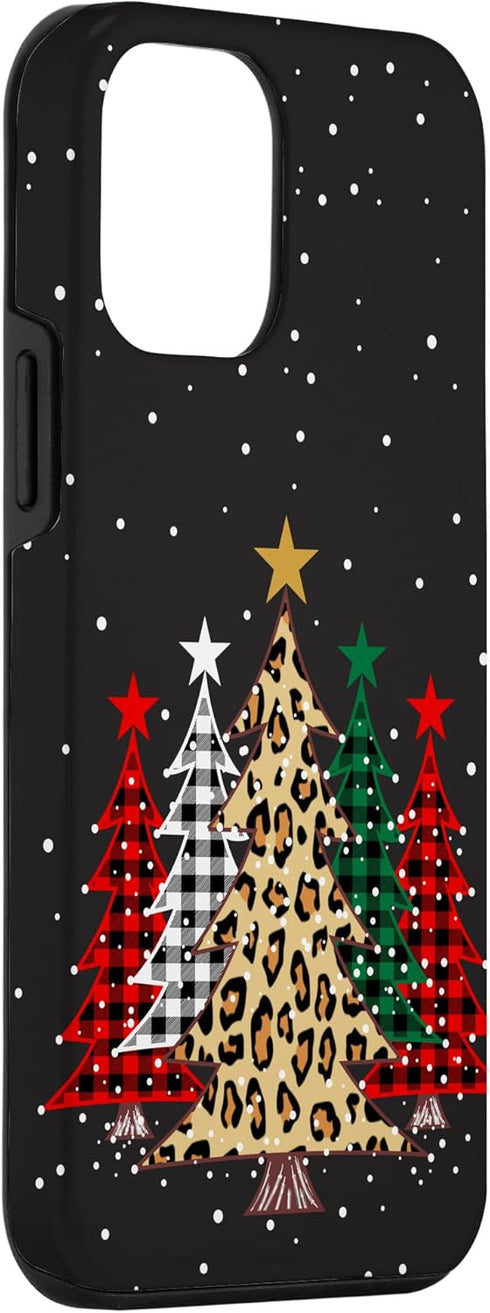 iPhone 12 mini Merry Christmas Trees with Buffalo Plaid & Leopard Design Case...