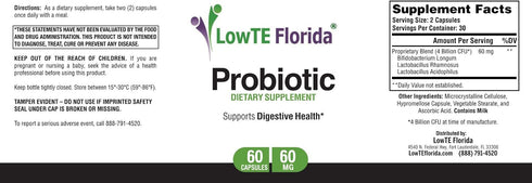 LowTE Florida® Probiotic Supplement - 60 Capsules, 60mg, Probiotics for Digestive Health and Immune Support with Lactobacillus Acidophilus, Lactob...
