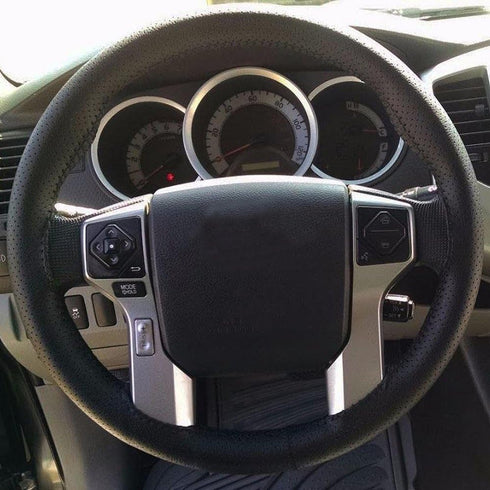 Universal Leather Car Steering Wheel Stitch On Wrap Cover DIY Sewing Breathable and Anti Slip, Maximum for 15-Inch Diameter Car Steering Wheel (Bl...