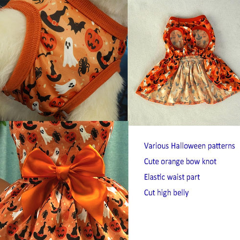 ANIAC Halloween Puppy Dress for Small Dog Pumpkin Ghost Cat Costumes Orange Bow tie Pet Clothing for Kitten Chihuahua Yorkie Poodle (Large, Orange...
