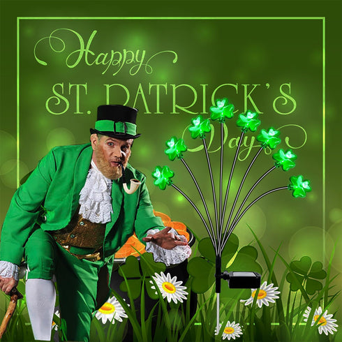St Patricks Day Outdoor Decorations Solar Shamrocks Lights, 2Pack 16Led Green Lucky Clover Swaying Lights Solar Garden Stake Lights for St Patrick...