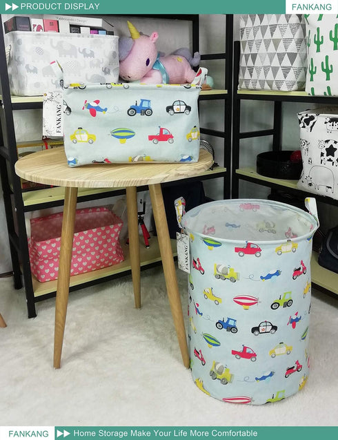 FANKANG Storage Basket, Nursery Hamper Canvas Laundry Basket Foldable with Waterproof PE Coating Large Storage Baskets for Kids Boys and Girls, Of...
