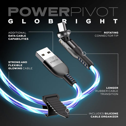 Statik PowerPivot GloBright 360 Magnetic Charging Cable, Light Up Charging Cable, Magnetic USB C Charging Cable, LED Charging Cable, Magnetic Char...