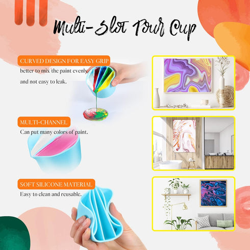 Split Cups for Paint Pouring 4 Pcs Silicone Paint Pour Cup with 2-5 Channels Dividers Pour Painting Supplies Painting Tools Silicone Cups for Resi...