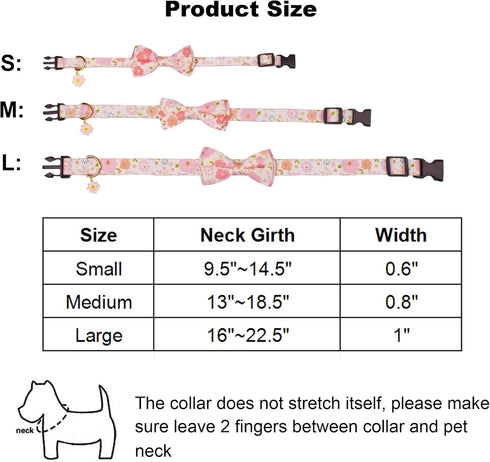 ADOGGYGO Pink Floral Dog Collar with Bow, Adjustable Pink Plaid Dog Collars with Removable Bowtie Pet Pink Flower Collars for Small Medium Large G...
