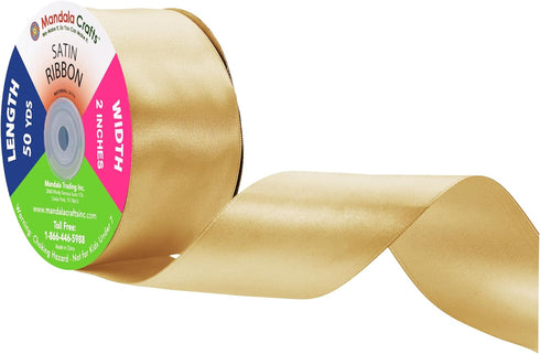 Mandala Crafts Gold Satin Ribbon for Crafts - 50 Yards 2 Inch Wide Fabric Ribbons for Gift Wrapping, Flower Bouquets, Hair Bows, and Wedding Party...