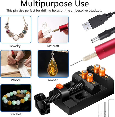 Electric Resin Drill Set,Pin Vise for Resin Molds Jewelry Casting, YASPIT Anti-Skid Drill Press Vise, 210 PCS Keychain making Supplies, Precision ...