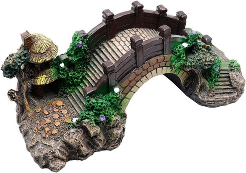 Saim Pavilion Tree Fish Tank Decoration, Resin Arch Bridge Pavilion Tree Aquarium Garden Decor Fish Tank Landscape Ornament,Medium...