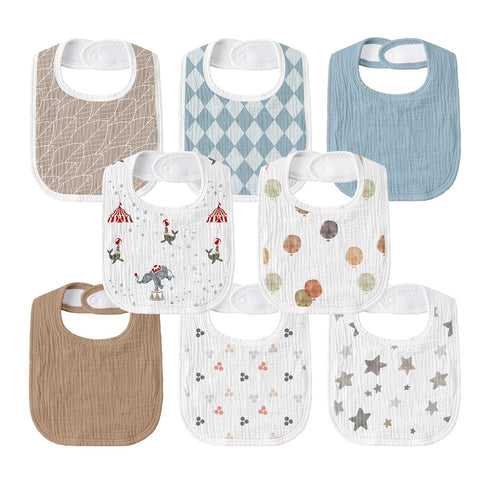 GLLQUEN BABY Muslin Drool Bibs for Boys Girls 8 Pack, Adjustable Baby Bibs for Drooling and Teething, Soft Cotton Baby Bandana Bibs for Newborn Fe...
