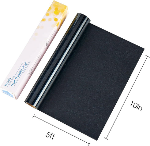 Glitter Heat Transfer Vinyl Rolls for Cricut & Silhouette Cameo, 10In x 5Ft HTV Vinyl Rolls, Glitter Iron on Vinyl for T-Shirts (Glitter Black)...