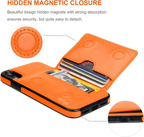 KIHUWEY Compatible with iPhone XR Wallet Case Credit Card Holder, Premium Leather Kickstand Durable Shockproof Protective Cover for iPhone XR 6.1 ...