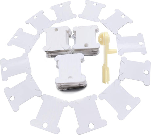 Fokanlo 300 Pieces Plastic Floss Bobbins with 1 Bobbin White Winders for Cross Stitch Cotton Thread Craft DIY Sewing Storage,Thread Organizer Hold...