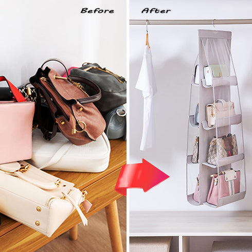 AARAINBOW 1 Pack Hanging Handbag Purse Organizer, Bags Organizor for Purse 8 Pockets Wardrobe Closet Space Saving Handbag Storage, 44.5L x 13.5W (...