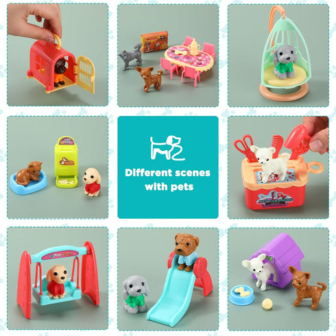 Pet Pretend Play Toys Set Realistic Pet Figures Playset Cat and Dog Care Role Play Educational Figures Toys Pet Dollhouse Toy Set for Boys Girls B...