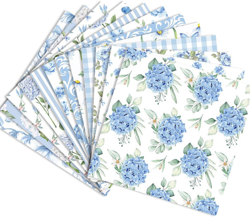 24 Sheets Blue Floral Pattern Paper, 12" x 12" Floral Patterned Cardstock Paper Scrapbooking Supplies Paper Decorative Craft Paper for DIY Card Ma...