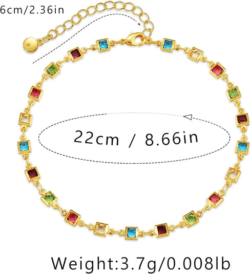 Gold Anklets for Women, Colored Small Zircon Summer Fashion Simple Titanium Steel Foot Chain Jewelry...