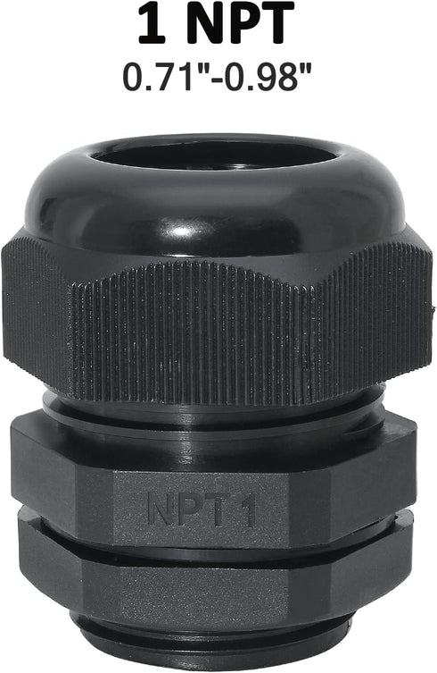 1" NPT Nylon Cable Glands, IP68 Waterproof Adjustable Cord Grip Cable Connector Strain Relief Wire Protectors for 18-25mm Cable Diameter, 2 Pcs, B...
