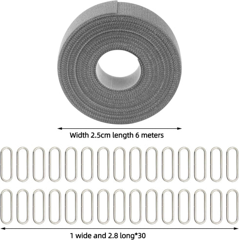 1"x20ft Hook and Loop Roll with 30 Metal Buckles, Cut-to-Length Cinch Self-Gripping Strap, Adjustable Fastening Cable Double-Sided Strips, Reusabl...