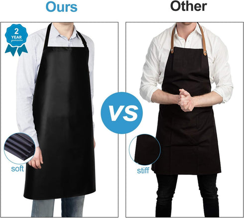 2 Pack Waterproof Rubber Vinyl Apron 40" Chef Aprons for Men Heavy Duty Chemical Work Apron Gifts for Dad Husband Fathers, Adjustable Bib Apron fo...